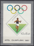 ⁕ Poland / Polska 1967 ⁕ Olympic Games - Block 40 ⁕ 1v Unused / No Gum - Damaged - Unused Stamps