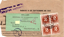 Spanien 1942, 4er-Block 2 C. Auf Zeitungsteil M. Zensur V. SOLER  N. Deutschland - Lettres & Documents
