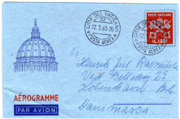 Vatikan 1965, 100 L. Aerogramm In Sauberer Vewendung Nach Dänemark - Storia Postale