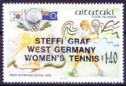 Aitutaki 1988MNH Overprinted, Steffi Graf Seoul Olympic Medal Winner, Tennis, Sports - Tennis