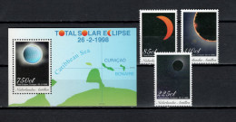 Netherlands Antilles 1998 Space, Total Eclipse Set Of 3 + S/s MNH - Nordamerika