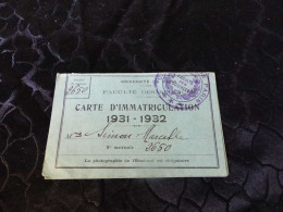 VP-49 , Carte D'immatriculation , Faculté Des Sciences De Paris, 1931-1932 - Mitgliedskarten