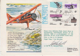 Ross Dependency 25th. Ann. 1st Flight In The Antarctic Of Beaver NZ6001 Signature Pilot (RT203) - Briefe U. Dokumente