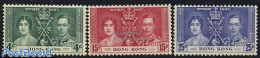 Hong Kong 1937 Coronation 3v, Unused (hinged), History - Kings & Queens (Royalty) - Nuevos