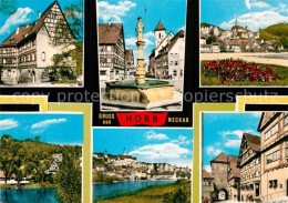 72991340 Horb Neckar Fachwerkhaus Brunnen Rosenbeet Neckarpartie Stadttor Horb N - Horb