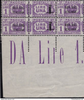 1944 Repubblica Sociale Italiana, Pacco Postale N° 42a+42 42c+42 1 Lira Violetto MNH/** BLOCCO DI 4 - Other & Unclassified