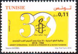 2018- Tunisie  -  Amnesty International: 30 Ans De La Fondation De La Section Tunisienne -   1V MNH***** - Other & Unclassified