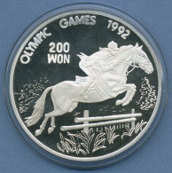 Korea Nord 200 Won 1991 Olympia Springreiten, Silber, KM 50 PP In Kapsel (m4606) - Corée Du Nord