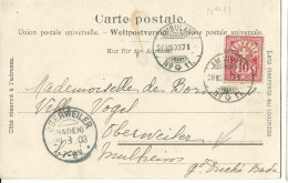 SUISSE  CARTE 10c  AMBULANT N°11 POUR BASEL DE 1903 LETTRE COVER - Covers & Documents