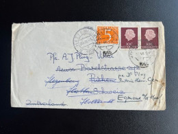 NETHERLANDS 1955 LETTER HOORN TERSCHELLING TO RIEHEN SWITZERLAND FORWARDED TO HATTEM AND EGMOND 22-07-1955 NEDERLAND - Cartas & Documentos