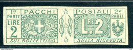 Pacchi Postali Lire 2 Verde N. 13f Non Dentellato - Neufs