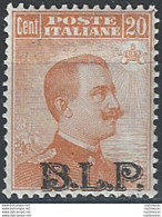 1922-23 Italia VE III 20c. Arancio BLP Nero Bc MNH Sassone N. 7A - Autres & Non Classés