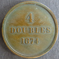 Münze Großbritannien - Guernsey 1874 - 4 Doubles Inselwappen Bronze Ss - Autres & Non Classés