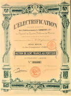 S.A. L'electrification Des Etablissements L.Guillot & Cie - Action De 100 Francs (1926) - Electricity & Gas