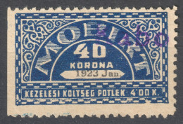Hungary - TURUL MOBIRT Insurance REVENUE TAX Stamp - Used LABEL CINDERELLA VIGNETTE 1923 - 40 K - Steuermarken