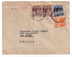 Lettre Singapore Singapour 1949 Malaya Fay Sur Lignon Haute Loire Stamp King George VI - Singapur (...-1959)