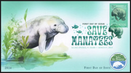 USA 2024 Save Manatees,Fish,Under Water,Herbivorous Marine, Mammal,Sea Cow, Digital Color Postmark ,FDC Cover (**) - Lettres & Documents