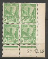 TUNISIE N° 288B Bloc De 4 Coin Daté 21 / 12 / 48 NEUF** SANS CHARNIERE NI TRACE  / Hingeless  / MNH - Neufs