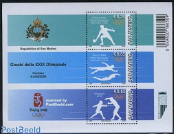 San Marino 2008 Beijing Olympics S/s, Mint NH, Sport - Fencing - Olympic Games - Swimming - Tennis - Unused Stamps