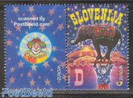 Slovenia 2002 Europa, Circus 1v+tab, Mint NH, History - Nature - Performance Art - Europa (cept) - Elephants - Circus - Cirque