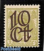 Netherlands 1923 10ct At 3c Olive, Stamp Out Of Set, Mint NH - Ongebruikt