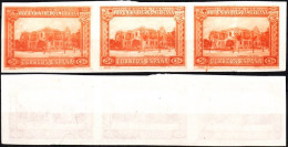 SPAIN 1930 Ibero-American Exposition. 50c Peru Pavilion. STRIP Of 3v, Imperforate, MNH - Unused Stamps