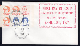 CANADA 1974 FDC Cover. Caricature Series 25c Booklet, Military Aircraft Cover (p2856) - Covers & Documents