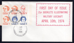 CANADA 1974 FDC Cover. Caricature Series 25c Booklet, Military Aircraft Cover (p2856) - Cartas & Documentos