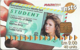 Malta - Maltacom - Student Card NSTS, 06.1999, 40U, 10.000ex, Used - Malta