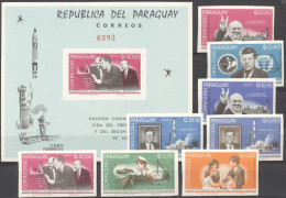 Paraguay 1965, Space Space, Kennedy, Churchill, 8val +BF IMPERFORATED - Kennedy (John F.)