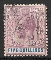 BAHAMAS  ..KING GEORGE V...(1910-36..)....5/-.....SG88.....SHORT CORNER....(CAT.VAL.£70..)....USED.... - 1859-1963 Kronenkolonie