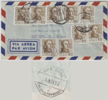 ESPAGNE / ESPAÑA - 1952 9x Ed.1022 En Carta Por Avion De Bilbao A Nueva York, EE.UU. (Matasello Ambulante Al Dorso) - Brieven En Documenten