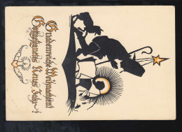 Scherenschnitt-AK Weihnachten: Betender Schäfer Schaf Christkind, Gelaufen 1938 - Silhouette - Scissor-type