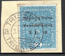 3098. AUSTRIA 1918 VENEZIA GIULIA 2 KR.ON FRAGMENT #N15 - Vénétie Julienne