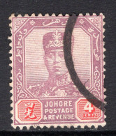 Malaysian States - Johore - 1910-19 Sultan Ibrahim - Wmk. Mult. Rosette - 4c Purple & Carmine Used (SG 81) - Johore