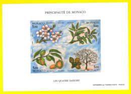 MONACO 1993 Sheet Flowers Almond Tree Four Seasons INPERFORATE - Yv 60a RARE - Nuovi