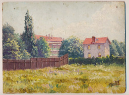 Peinture Tableau 25.7 X 19 Signé A. GUETTAT (Albin) Isère LA TRONCHE Près GRENOBLE "L'entrée De L'asile Des Vieillards* - Oils