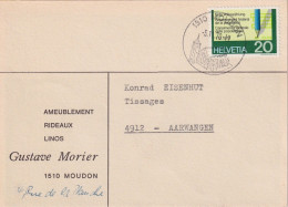 Motiv Karte  "Morier, Ameublement Rideaux Linos, Moudon"  (Werbedatumstempel)      1970 - Brieven En Documenten