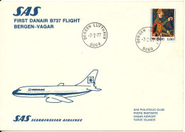 Norway Cover First SAS Danair B737 Flight Bergen - Vagar Faroe Islands 7-2-1977 - Covers & Documents