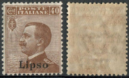 REGNO COLONIE EGEO LIPSO 1916 FRANCOBOLLO DA C. 40 SOPRASTAMPATO 'LIPSO' NUOVO MNH ** SASSONE 6 - Egée (Lipso)