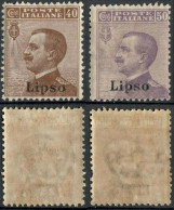 REGNO COLONIE EGEO LIPSO 1916 DUE FRANCOBOLLI DA C. 40 E C. 50 SOPRASTAMPATI 'LIPSO' NUOVI MNH ** SASSONE 6/7 - Egée (Lipso)