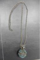 Collier Ancien Tibétain Chaîne Métal Argenté Flacon Parfum Perles Turquoise Tibet - Volksschmuck