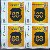 SI 21 Brazil Institutional Stamp 80 Years Federal Military Police 2024 Block Of 4 - Personnalisés