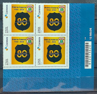 SI 21 Brazil Institutional Stamp 80 Years Federal Military Police 2024 Block Of 4 Bar Code - Personalized Stamps