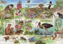 Czech Tschechien Tchèque 2023 Podyjí National Park Birds Insects Flowers Mammals ... Set Of 4 Stamps In Block MNH - Blocks & Sheetlets