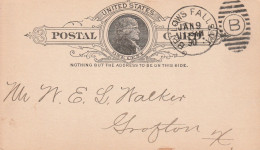 USA - POST CARD - National Bank Of Bellows Falls : Le 09/01/1890 Pour Crafton - ...-1900