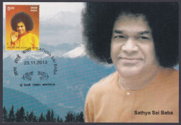 Inde India 2013 Maximum Max Card Sathya Sai Baba, Spiritual Leader, Spiritualism, Religion, Mountain - Covers & Documents