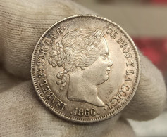 España Spain Isabel II - 40 Céntimos De Escudo 1866 Madrid Km 628.2 Plata - Autres & Non Classés