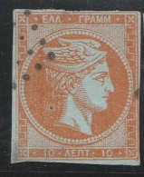 Grece N° 0013A Tête De Mercure Orange S Azuré 10 L Chiffre 10 Au Verso - Usados