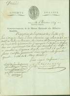 Révolution Administration Maison Militaires Invalides Certificat De Réception Lieutenant Jean Pierre Charière Gendarme - Político Y Militar